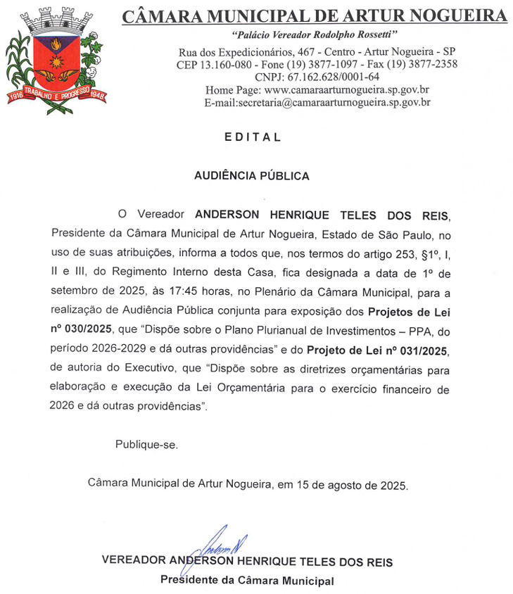 EDITAL AUDIÊNCIA PÚBLICA ldo 2026 e ppa 2026-2029